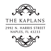 Designer Address Stamp with symmetric swirl cap and base.